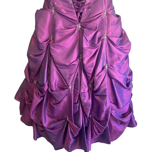 Strapless Purple Satin Corset Ball Gown Pageant Quinceanera Sweet 16 Prom Dress - Picture 7 of 16